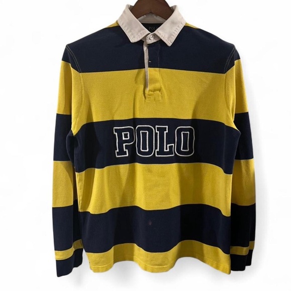 Polo Ralph Lauren Other - Y2K Men’s Polo Ralph Lauren Striped Yellow/Navy Rugby Polo Shirt Size Medium